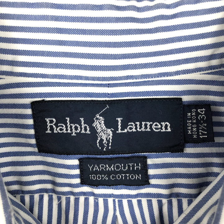 Ralph Lauren YARMOUTH Long Sleeve Button-Down Striped Shirt, Men's XL cotton Navy blue Vintage Second Hand
