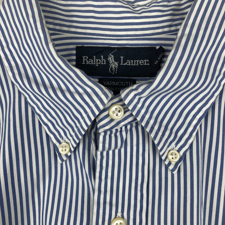 Ralph Lauren YARMOUTH Long Sleeve Button-Down Striped Shirt, Men's XL cotton Navy blue Vintage Second Hand
