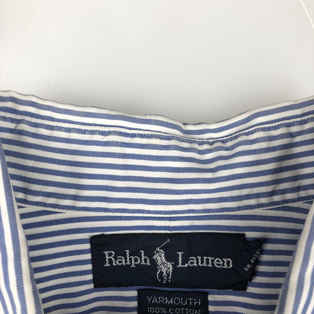 Ralph Lauren YARMOUTH Long Sleeve Button-Down Striped Shirt, Men's XL cotton Navy blue Vintage Second Hand