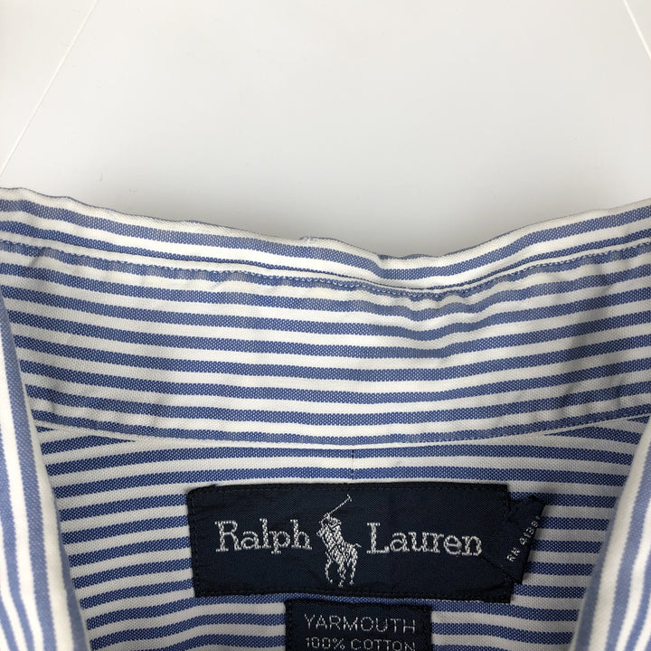 Ralph Lauren YARMOUTH Long Sleeve Button-Down Striped Shirt, Men's XL cotton Navy blue Vintage Second Hand