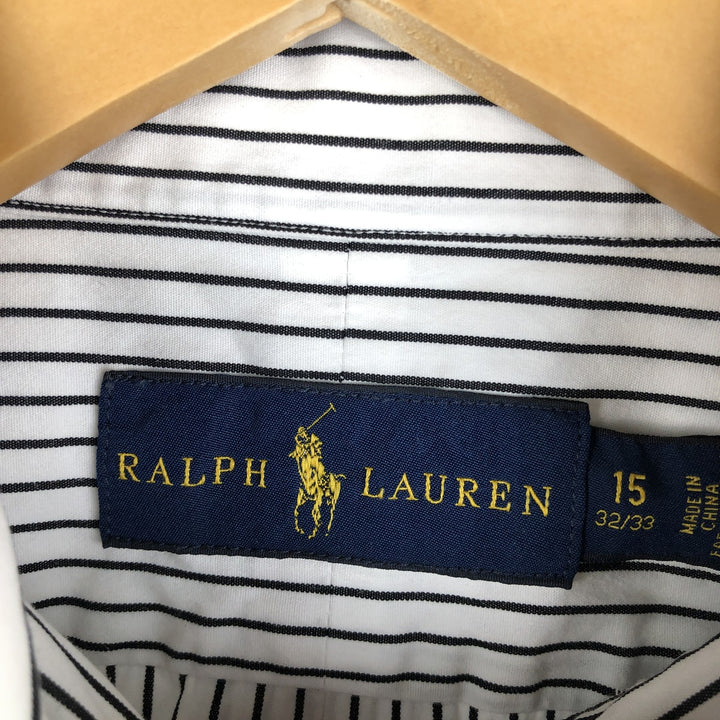 Ralph Lauren long sleeve button down striped shirt, men's size M cotton black type Vintage Second Hand