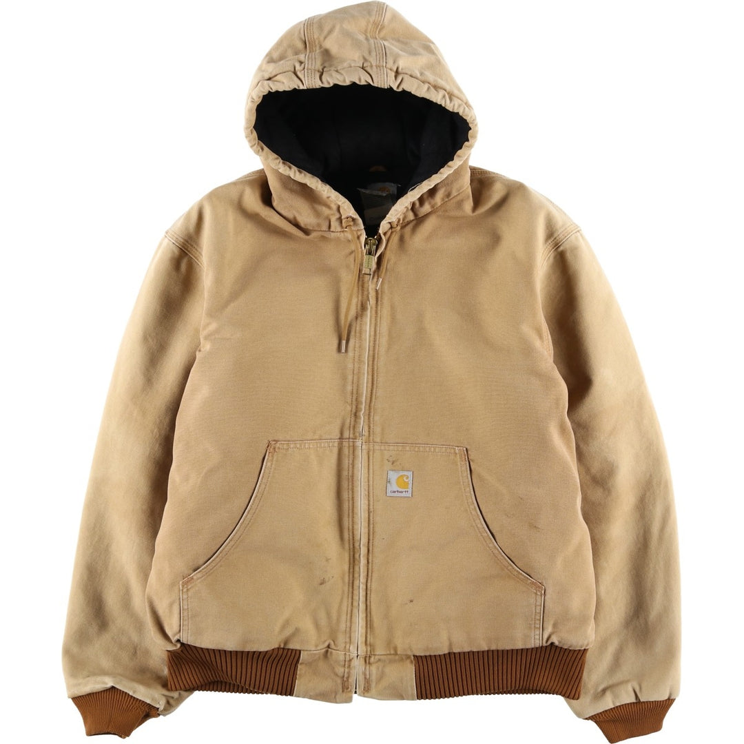 2000'S Carhartt Active Jacket, Padded Duck Full-Zip Hoodie, Made in USA, Men's Size L cotton Beige type Vintage Second Hand