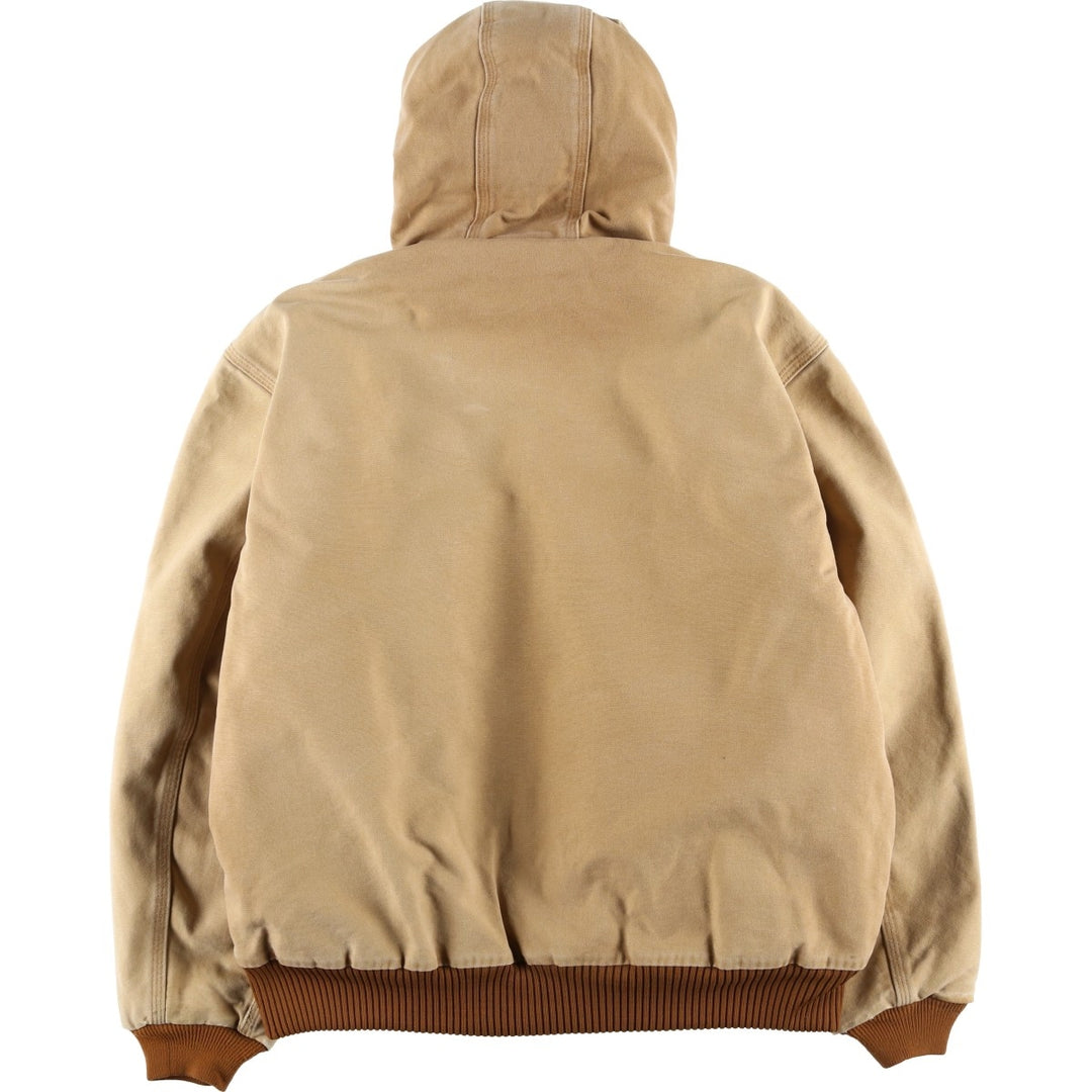 2000'S Carhartt Active Jacket, Padded Duck Full-Zip Hoodie, Made in USA, Men's Size L cotton Beige type Vintage Second Hand