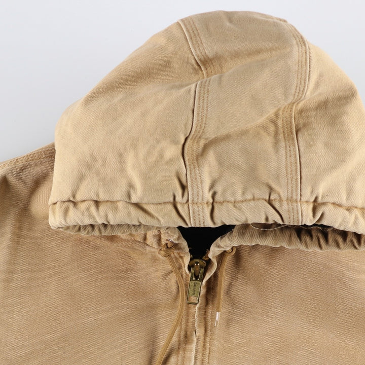 2000'S Carhartt Active Jacket, Padded Duck Full-Zip Hoodie, Made in USA, Men's Size L cotton Beige type Vintage Second Hand