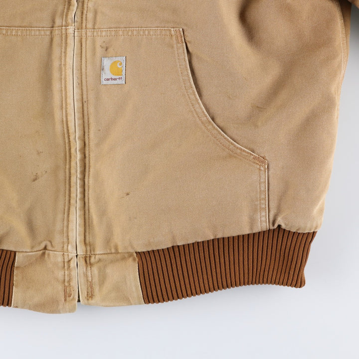 2000'S Carhartt Active Jacket, Padded Duck Full-Zip Hoodie, Made in USA, Men's Size L cotton Beige type Vintage Second Hand