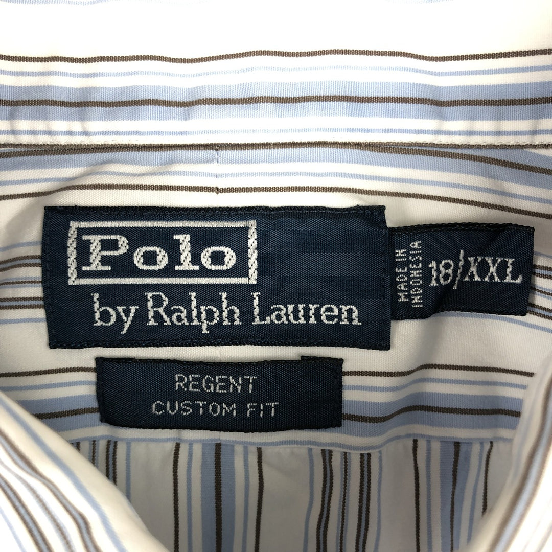 Ralph Lauren POLO by Ralph Lauren REGENT CUSTOM FIT Long-Sleeve Cotton Stripe Shirt, Men's Size XXL (approx.) cotton Blue type light blue Vintage Second Hand