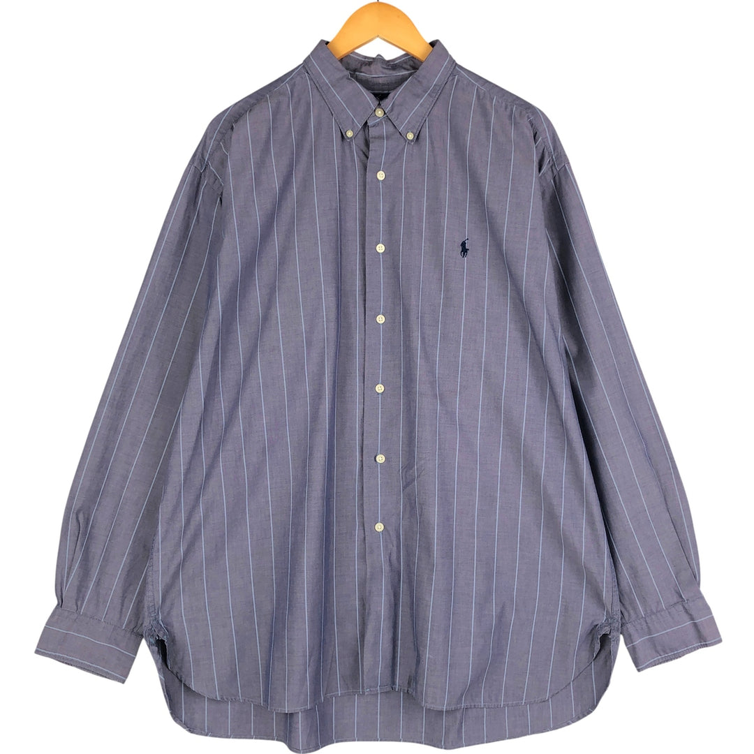 Ralph Lauren McMEEL long-sleeved button-down striped shirt, men's size XL cotton navy blue type Vintage Second Hand
