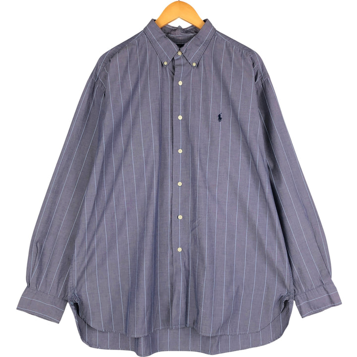 Ralph Lauren McMEEL long-sleeved button-down striped shirt, men's size XL cotton navy blue type Vintage Second Hand