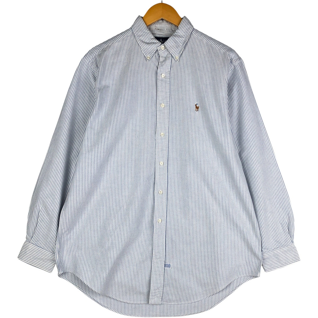Ralph Lauren long sleeve button down striped shirt, men's size L cotton blue type Vintage Second Hand