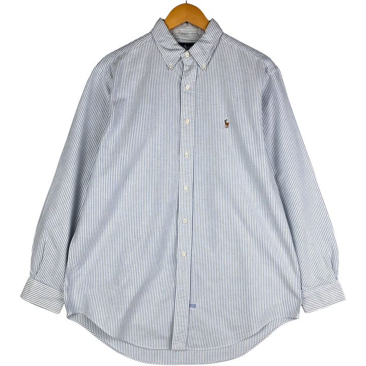Ralph Lauren long sleeve button down striped shirt, men's size L cotton blue type Vintage Second Hand