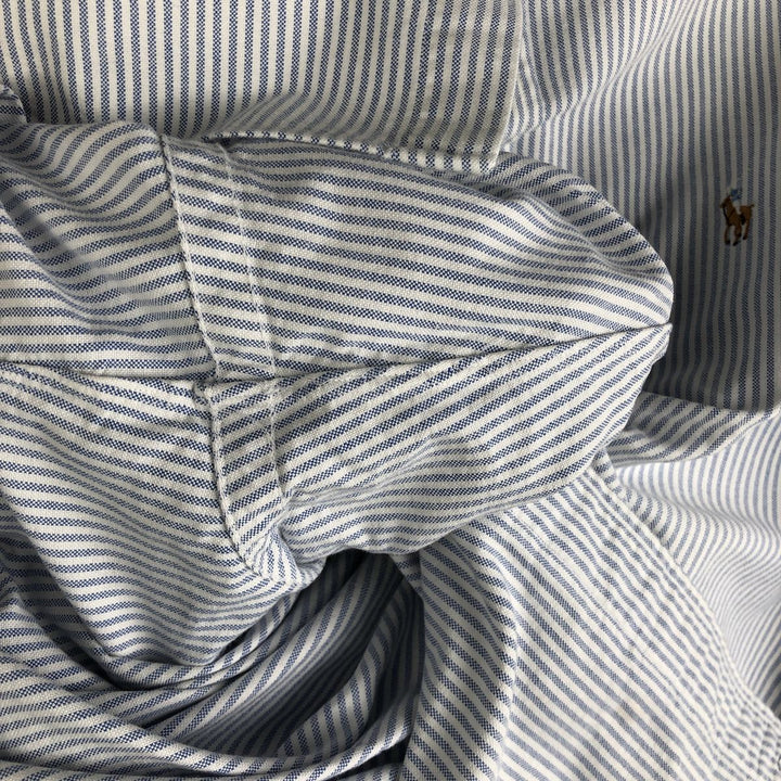 Ralph Lauren long sleeve button down striped shirt, men's size L cotton blue type Vintage Second Hand