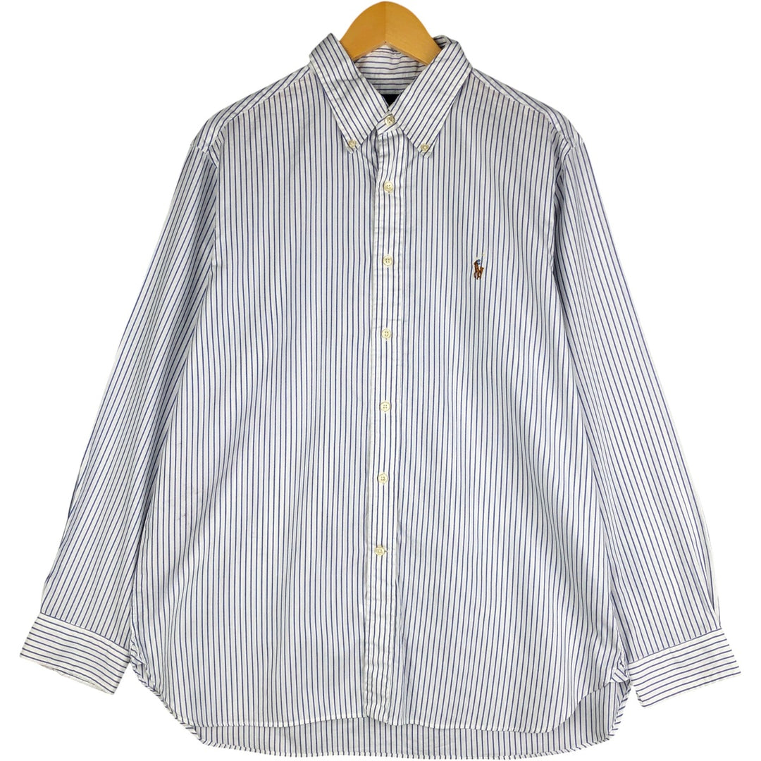Ralph Lauren long sleeve button down striped shirt, men's XL size cotton Navy blue Vintage Second Hand