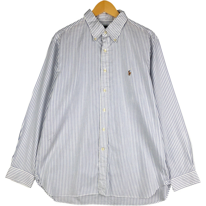 Ralph Lauren long sleeve button down striped shirt, men's XL size cotton Navy blue Vintage Second Hand