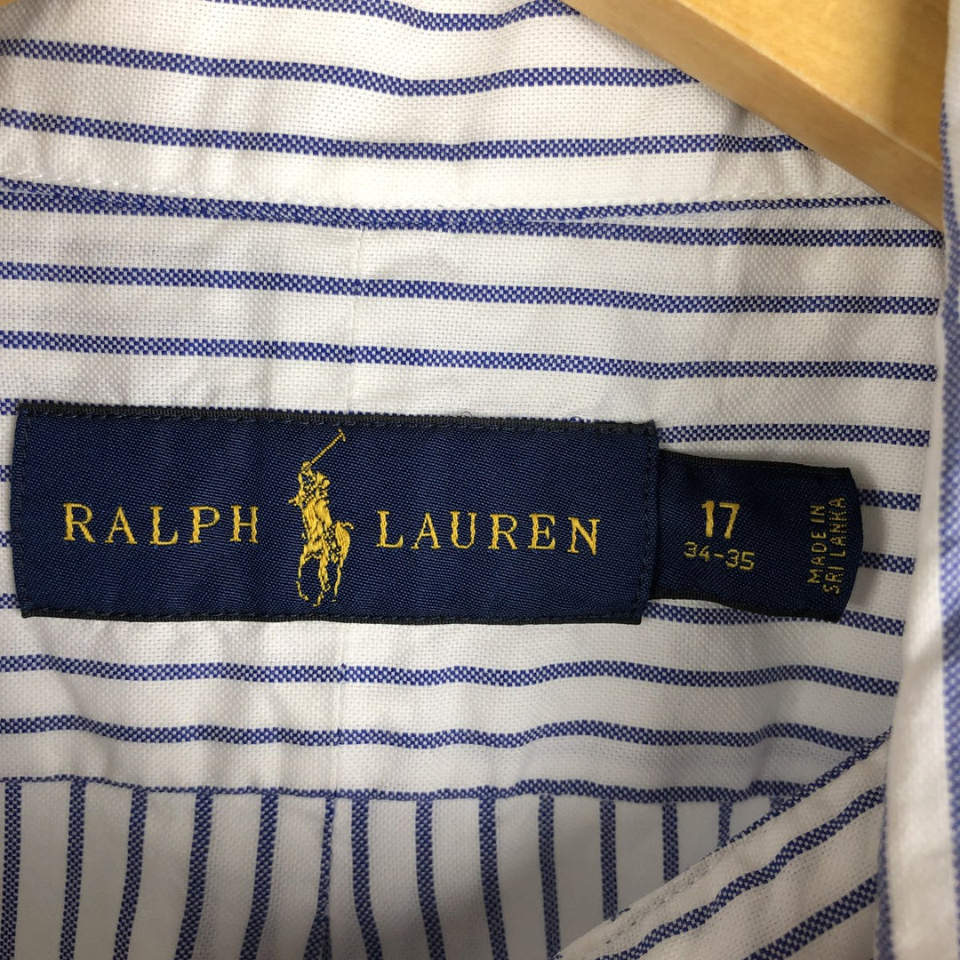 Ralph Lauren long sleeve button down striped shirt, men's XL size cotton Navy blue Vintage Second Hand