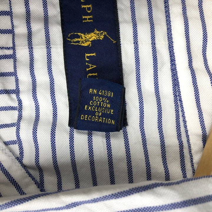 Ralph Lauren long sleeve button down striped shirt, men's XL size cotton Navy blue Vintage Second Hand
