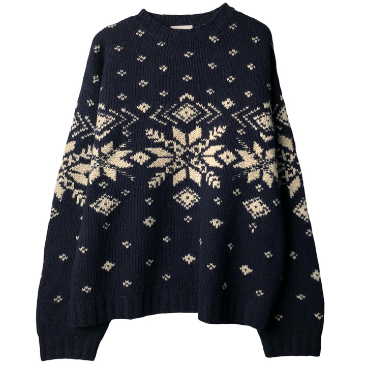 Vintage 90'S J.Crew Snow Pattern Nordic Sweater, Men's Size XL wool navy blue type Vintage Second Hand