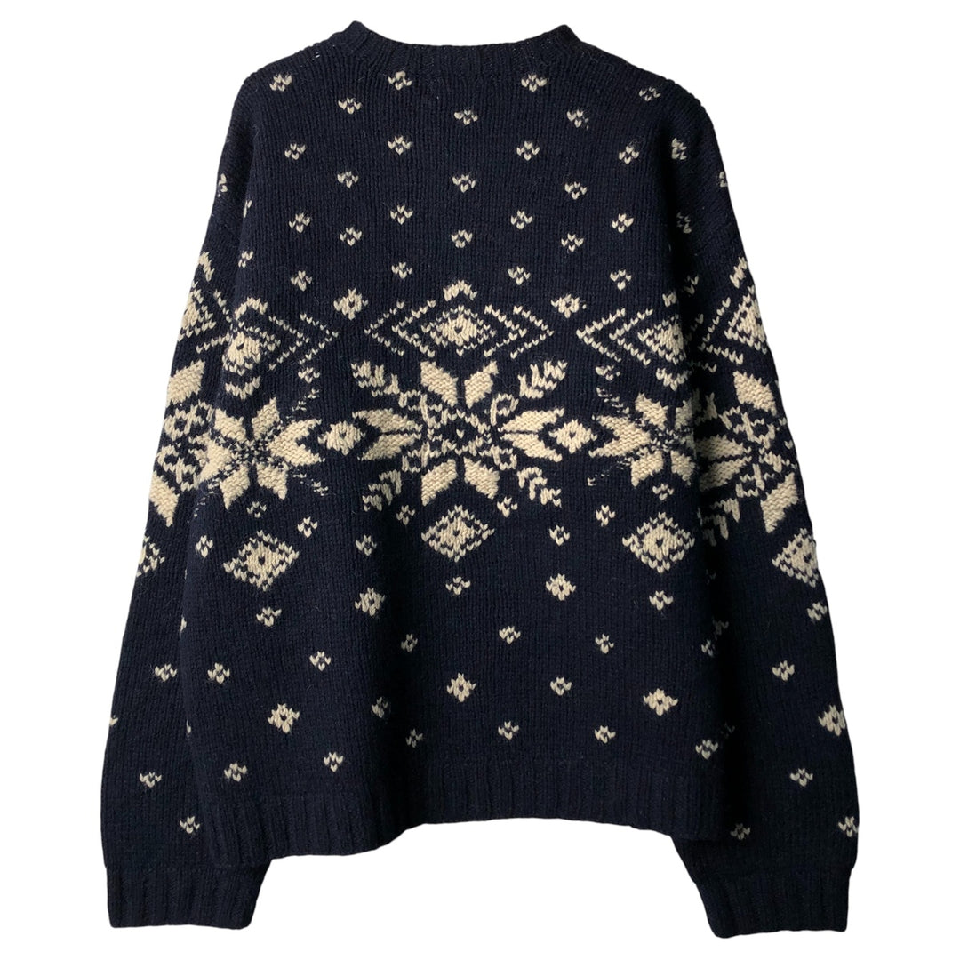 Vintage 90'S J.Crew Snow Pattern Nordic Sweater, Men's Size XL wool navy blue type Vintage Second Hand