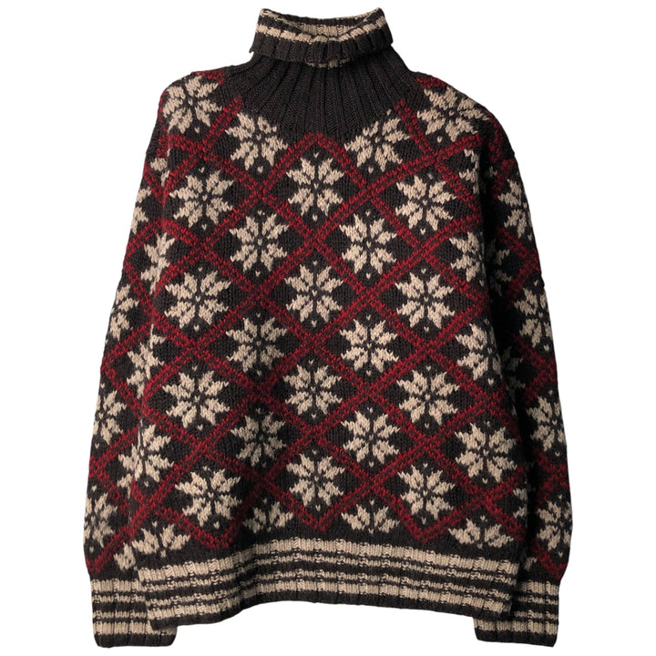 2000'S J.Crew Snow Pattern Turtleneck Nordic Sweater, Men's Size Small wool red type Vintage Second Hand