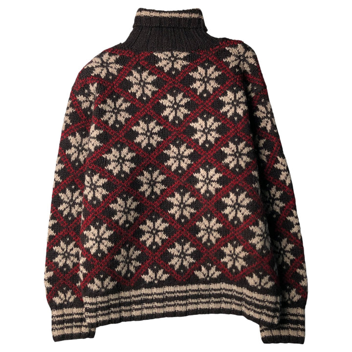 2000'S J.Crew Snow Pattern Turtleneck Nordic Sweater, Men's Size Small wool red type Vintage Second Hand