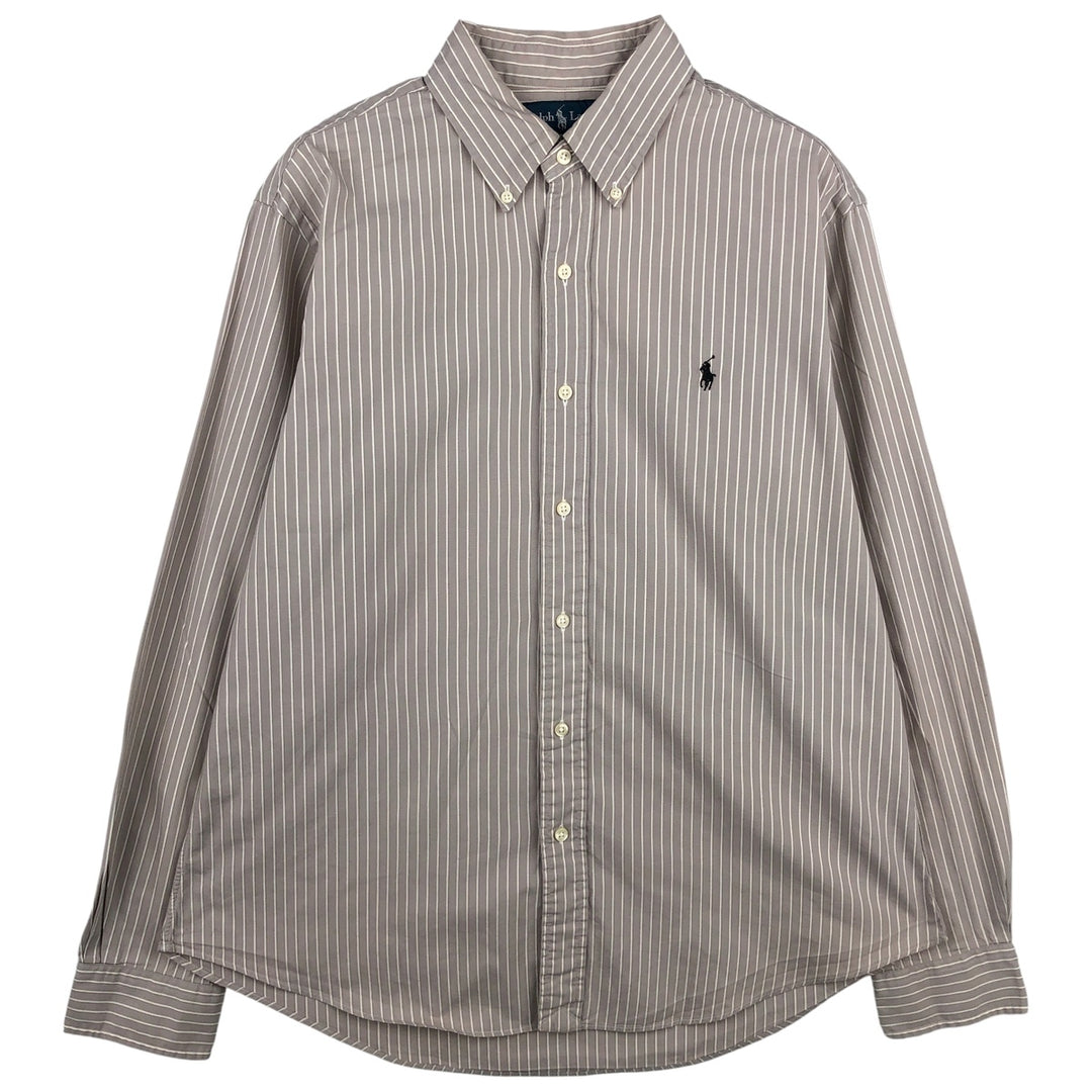 Ralph Lauren CUSTOM FIT long sleeve button down striped shirt men's size L cotton beige type brown Vintage Second Hand