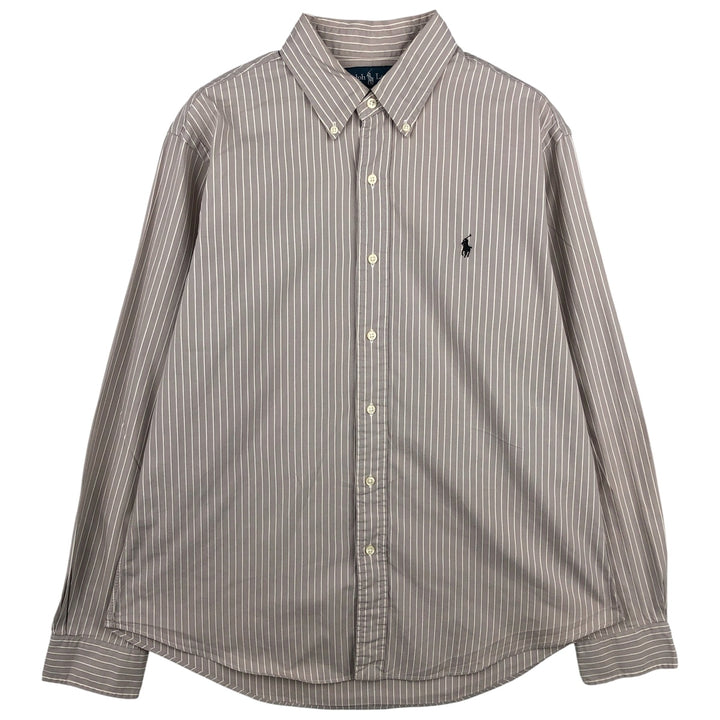Ralph Lauren CUSTOM FIT long sleeve button down striped shirt men's size L cotton beige type brown Vintage Second Hand