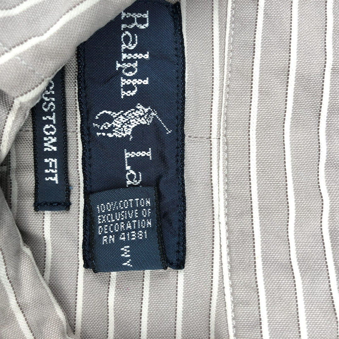 Ralph Lauren CUSTOM FIT long sleeve button down striped shirt men's size L cotton beige type brown Vintage Second Hand