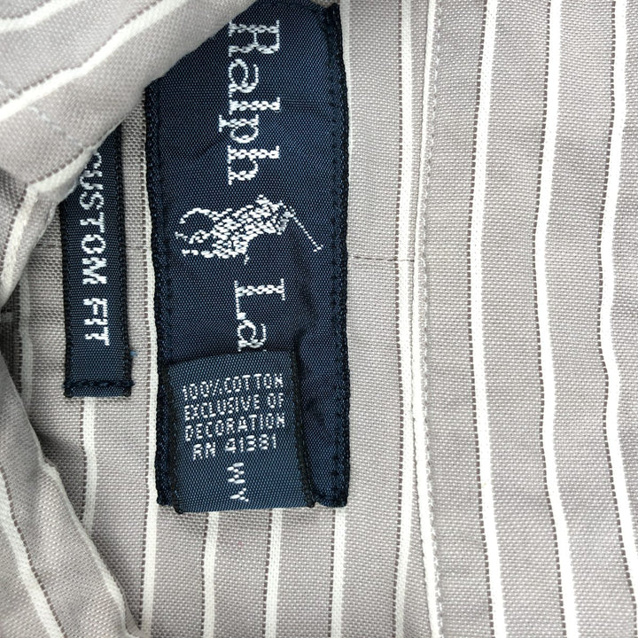 Ralph Lauren CUSTOM FIT long sleeve button down striped shirt men's size L cotton beige type brown Vintage Second Hand