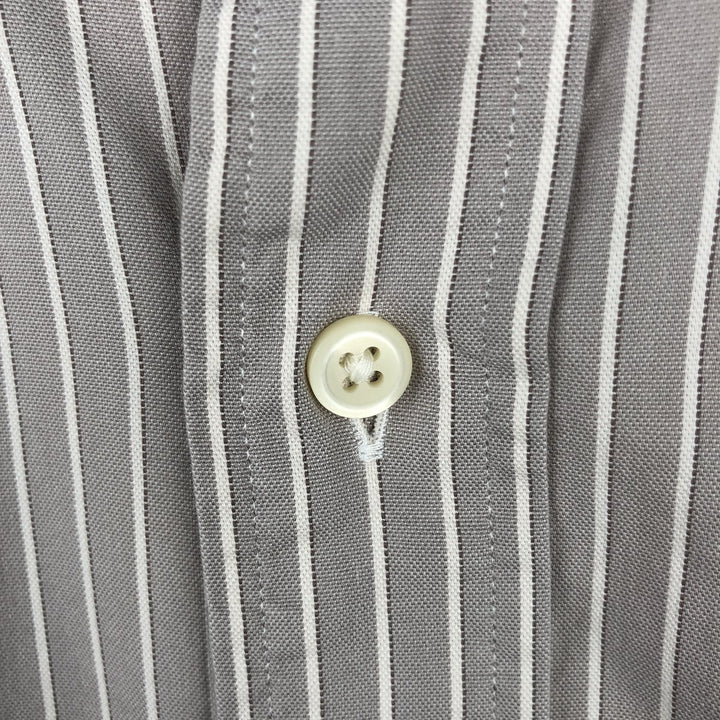 Ralph Lauren CUSTOM FIT long sleeve button down striped shirt men's size L cotton beige type brown Vintage Second Hand