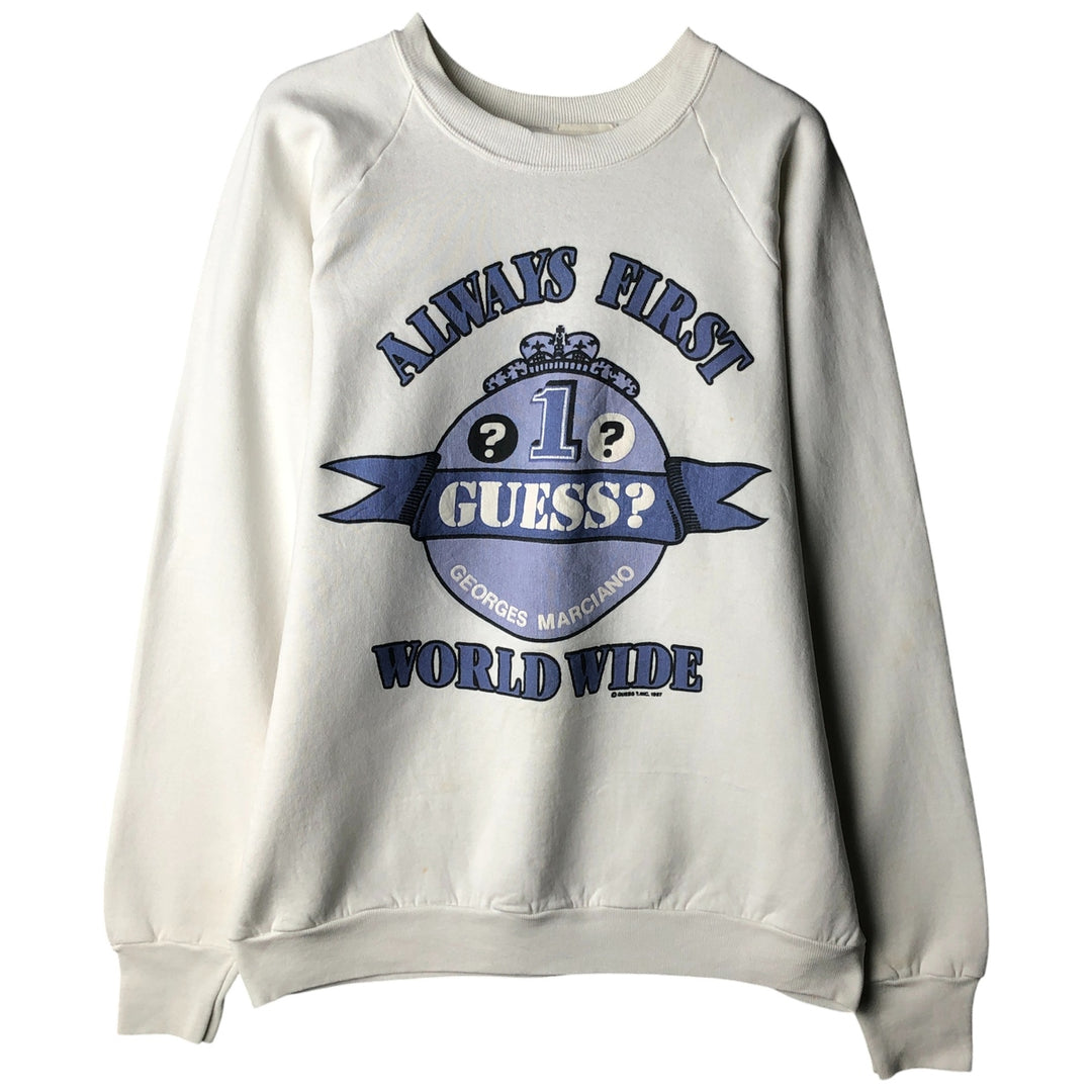 Vintage 1980'S Guess by Georges Marciano logo sweatshirt, made in the USA, size L, men's unclear white type Vintage Second Hand