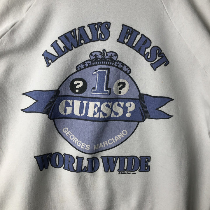 Vintage 1980'S Guess by Georges Marciano logo sweatshirt, made in the USA, size L, men's unclear white type Vintage Second Hand