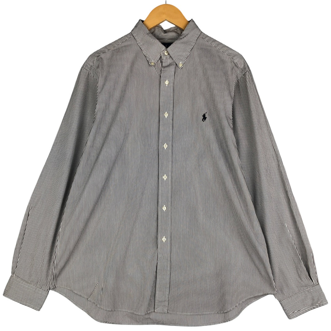 Ralph Lauren Classic Fit Long Sleeve Button Down Striped Shirt Men's XL cotton Charcoal Vintage Second Hand