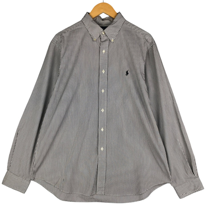 Ralph Lauren Classic Fit Long Sleeve Button Down Striped Shirt Men's XL cotton Charcoal Vintage Second Hand