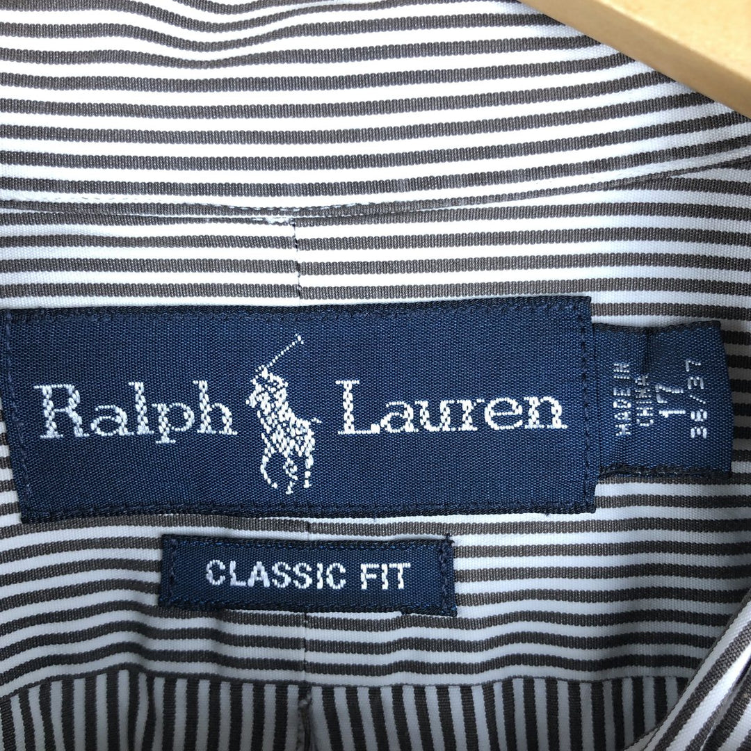 Ralph Lauren Classic Fit Long Sleeve Button Down Striped Shirt Men's XL cotton Charcoal Vintage Second Hand