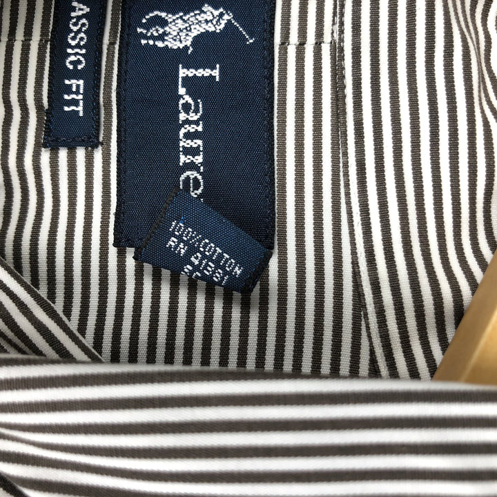 Ralph Lauren Classic Fit Long Sleeve Button Down Striped Shirt Men's XL cotton Charcoal Vintage Second Hand