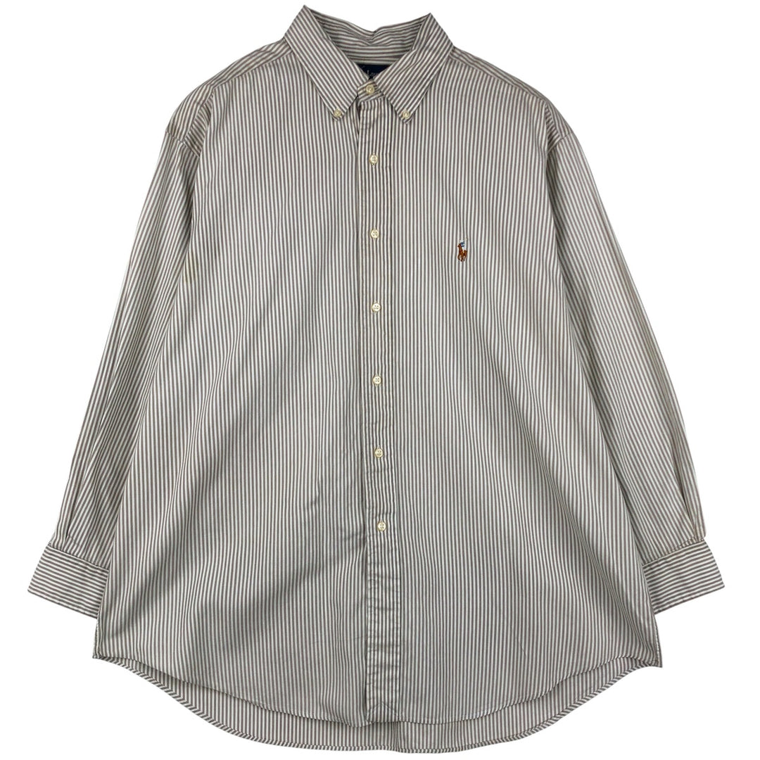 Ralph Lauren YARMOUTH Long Sleeve Button-Down Striped Shirt, Men's XL cotton Khaki type Vintage Second Hand