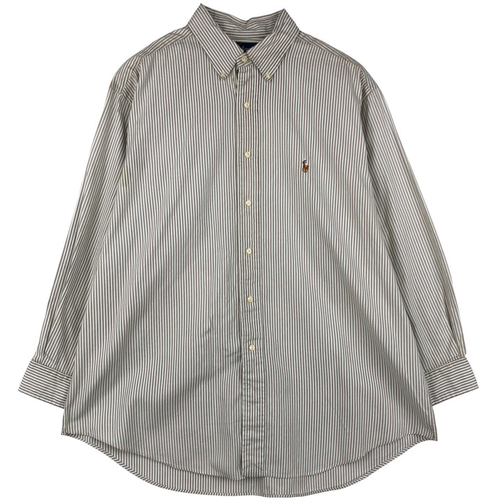 Ralph Lauren YARMOUTH Long Sleeve Button-Down Striped Shirt, Men's XL cotton Khaki type Vintage Second Hand