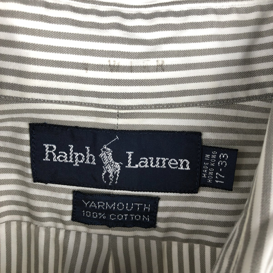 Ralph Lauren YARMOUTH Long Sleeve Button-Down Striped Shirt, Men's XL cotton Khaki type Vintage Second Hand