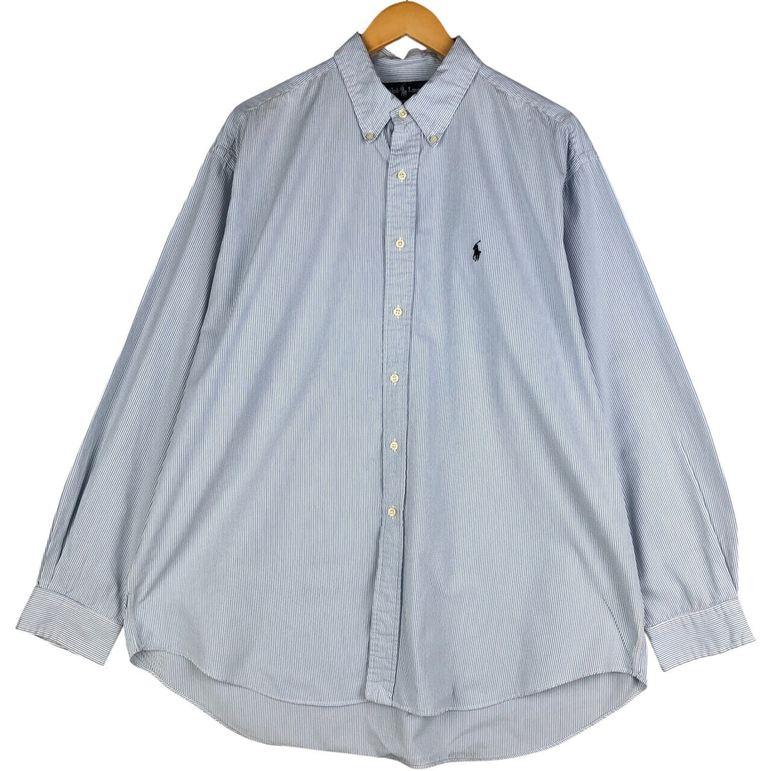 Ralph Lauren BLAKE Stripe Pattern Long Sleeve Button-Down Shirt, Men's Size XL cotton Blue type light blue Vintage Second Hand