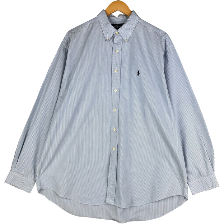 Ralph Lauren BLAKE Stripe Pattern Long Sleeve Button-Down Shirt, Men's Size XL cotton Blue type light blue Vintage Second Hand