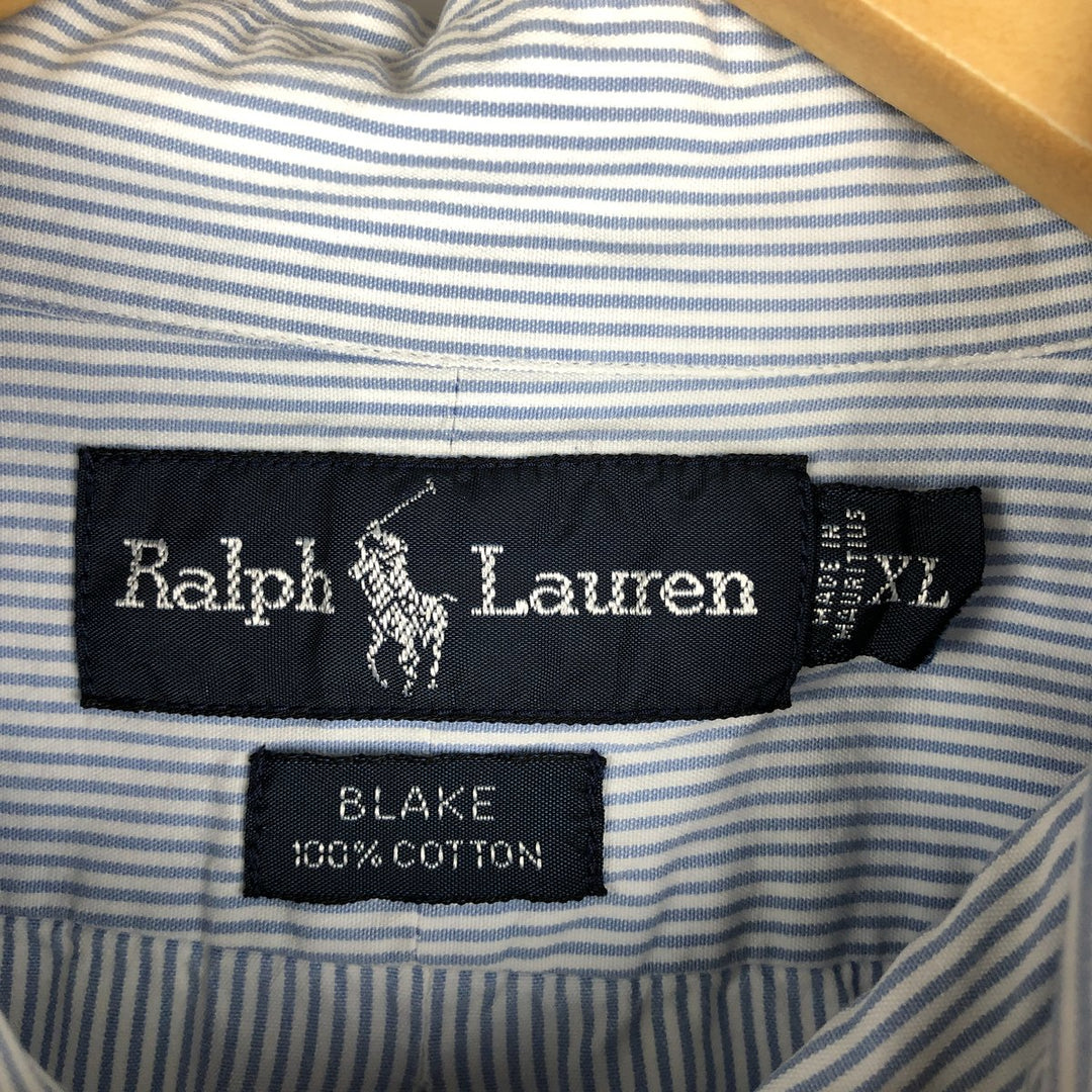 Ralph Lauren BLAKE Stripe Pattern Long Sleeve Button-Down Shirt, Men's Size XL cotton Blue type light blue Vintage Second Hand