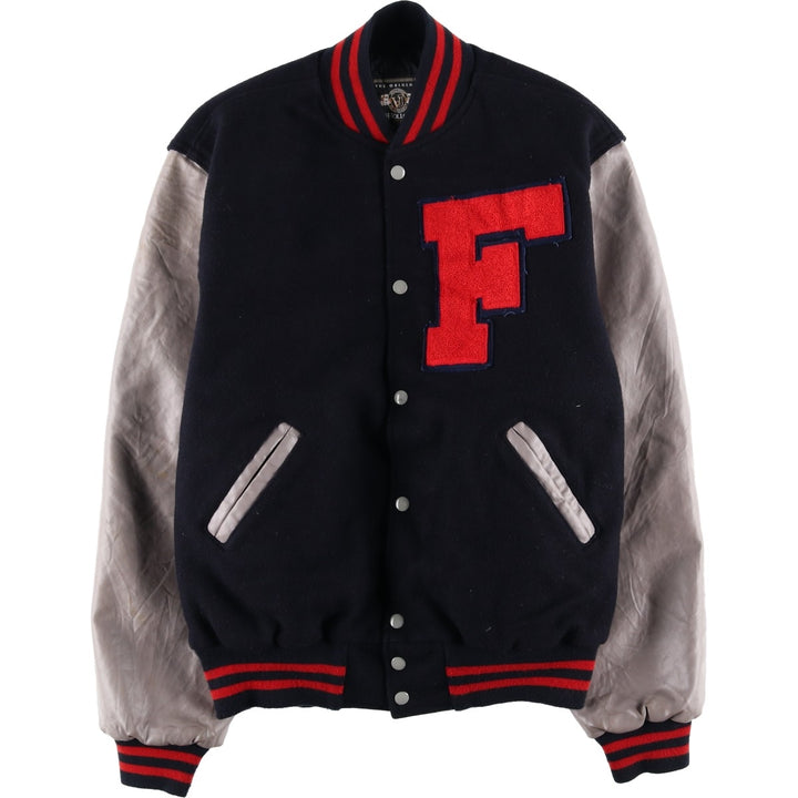 Holloway Men's XL Padded Varsity Jacket with Leather Sleeves and Wool Buttons unclear black type Vintage Second Hand