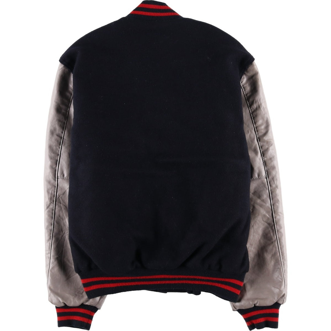 Holloway Men's XL Padded Varsity Jacket with Leather Sleeves and Wool Buttons unclear black type Vintage Second Hand