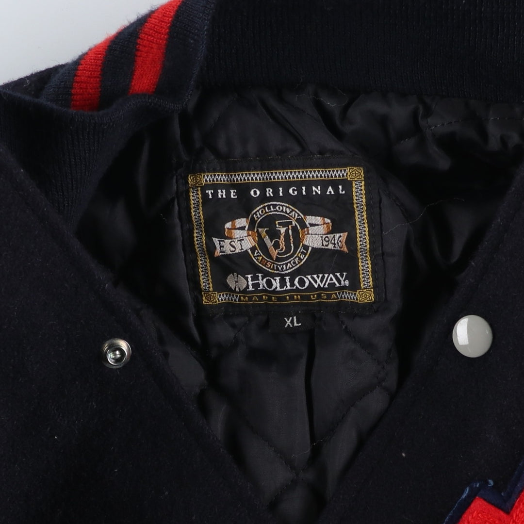 Holloway Men's XL Padded Varsity Jacket with Leather Sleeves and Wool Buttons unclear black type Vintage Second Hand