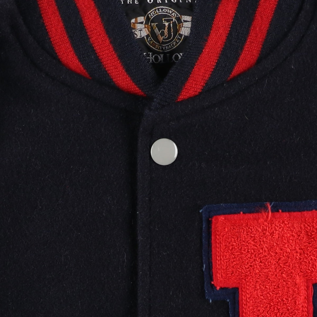 Holloway Men's XL Padded Varsity Jacket with Leather Sleeves and Wool Buttons unclear black type Vintage Second Hand