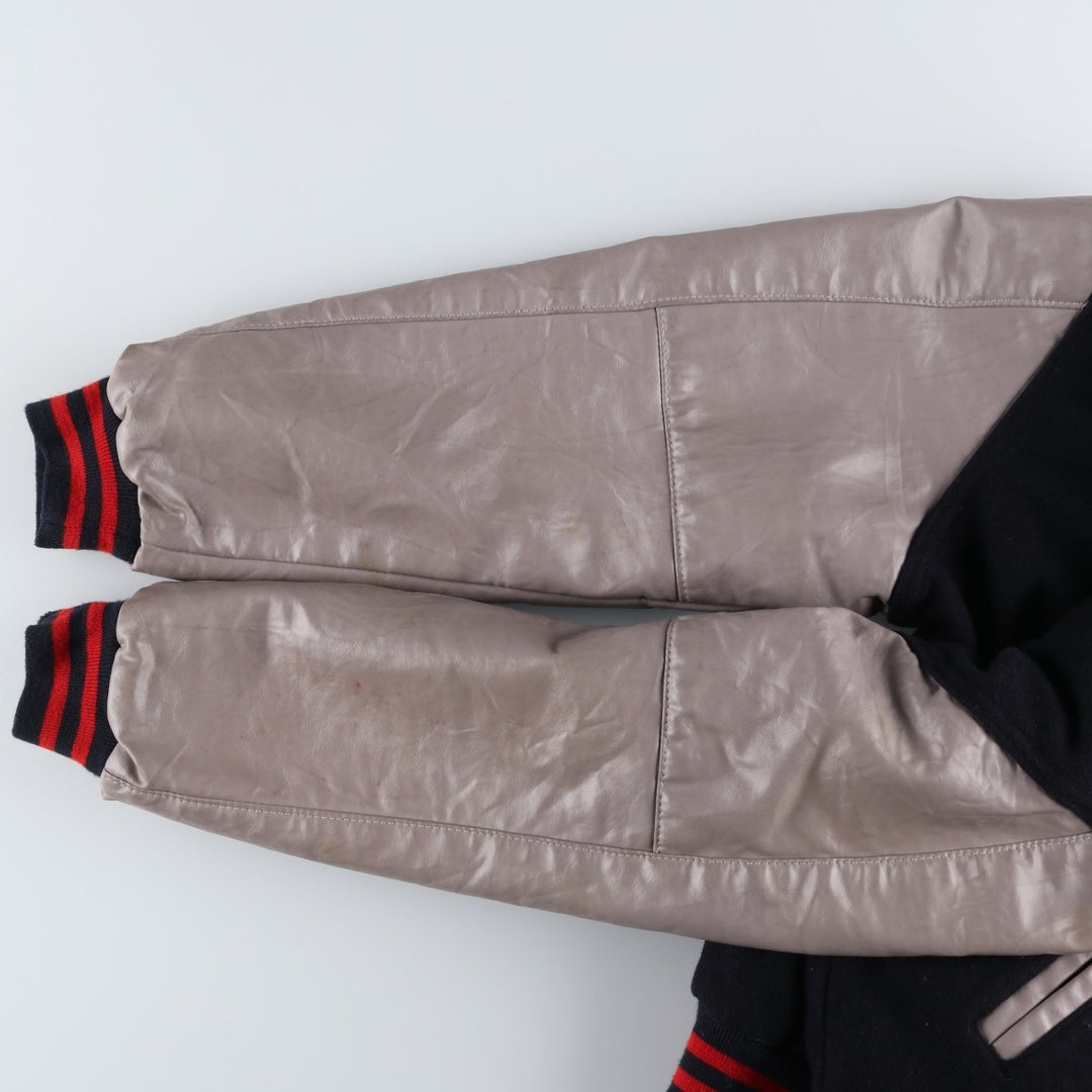 Holloway Men's XL Padded Varsity Jacket with Leather Sleeves and Wool Buttons unclear black type Vintage Second Hand