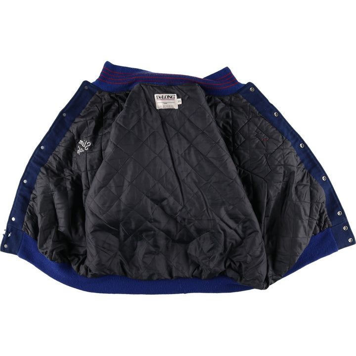 90'S DELONG Padded Varsity Jacket with Leather Sleeves and Wool Buttons, Men's Size XXL, Vintage wool blue type Vintage Second Hand