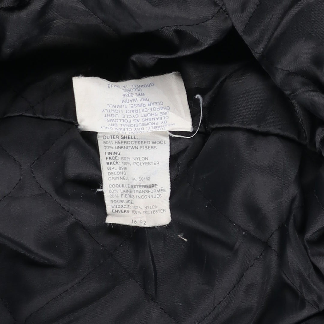 90'S DELONG Padded Varsity Jacket with Leather Sleeves and Wool Buttons, Men's Size XXL, Vintage wool blue type Vintage Second Hand