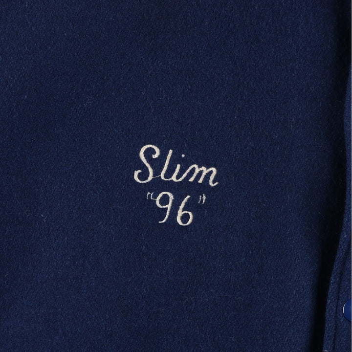 90'S DELONG Padded Varsity Jacket with Leather Sleeves and Wool Buttons, Men's Size XXL, Vintage wool blue type Vintage Second Hand