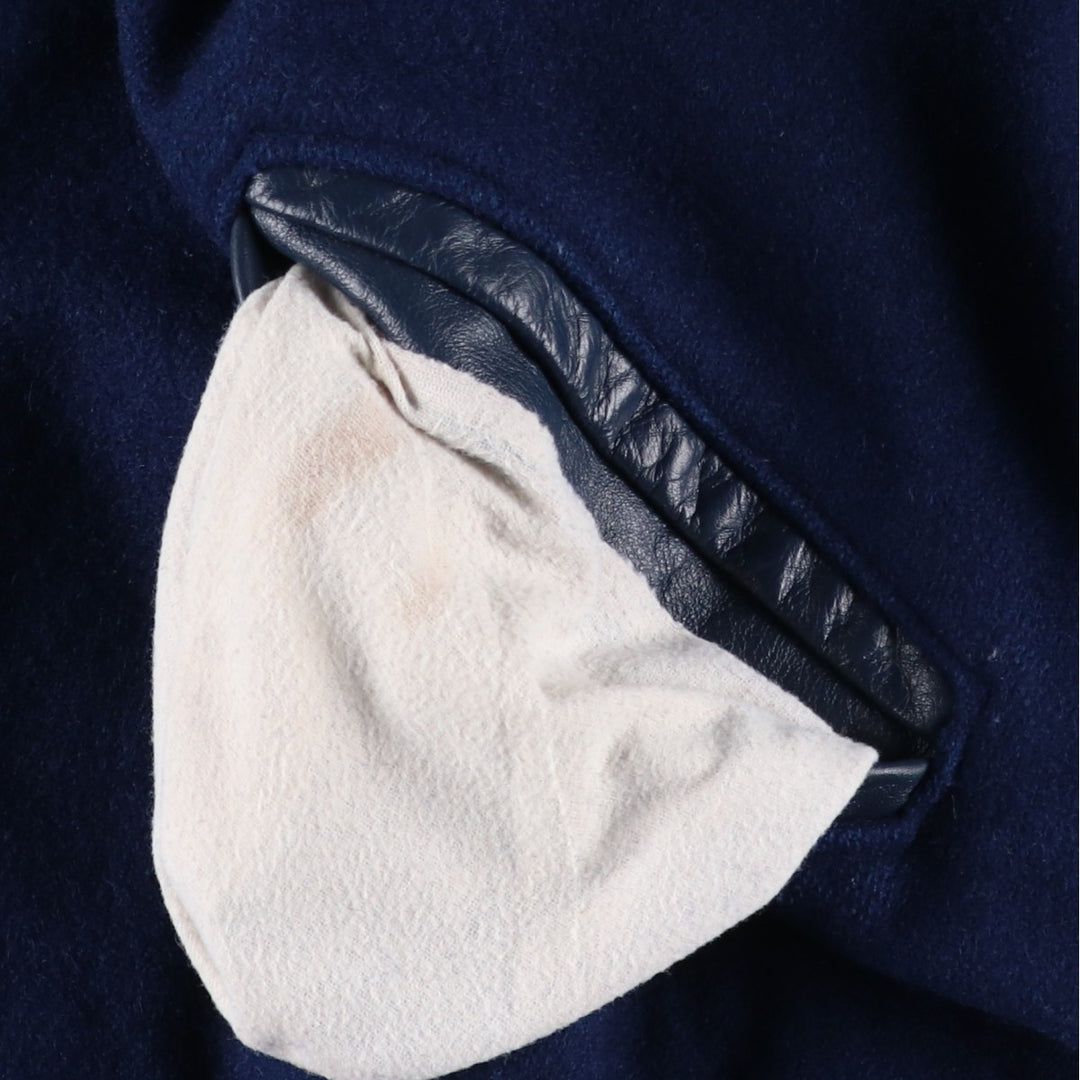 90'S DELONG Padded Varsity Jacket with Leather Sleeves and Wool Buttons, Men's Size XXL, Vintage wool blue type Vintage Second Hand