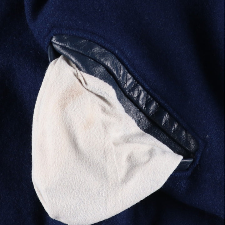 90'S DELONG Padded Varsity Jacket with Leather Sleeves and Wool Buttons, Men's Size XXL, Vintage wool blue type Vintage Second Hand
